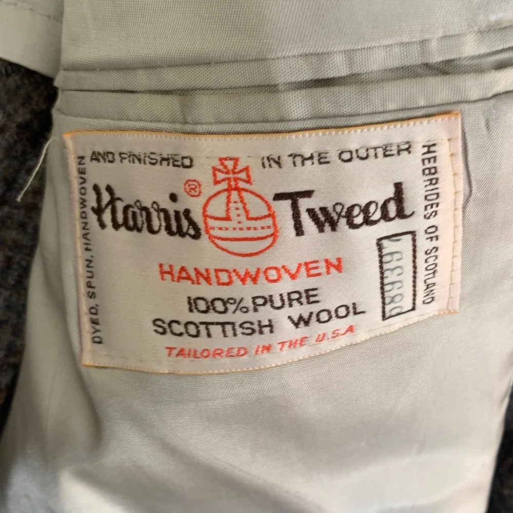 Harris Tweed Blazer Mens 40R Brown Tan Scottish Wool Sport Coat 2-Button Vintage